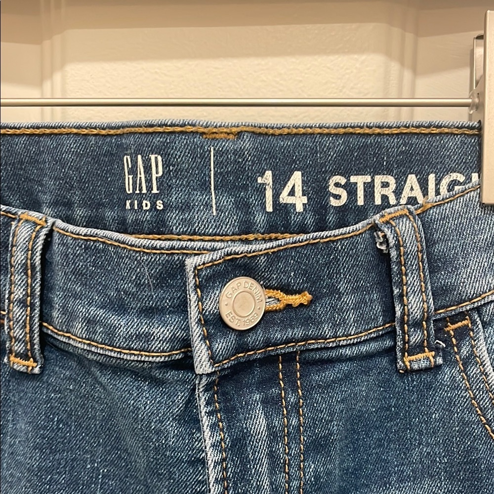 Gap Kids Relaxed Straight-Fit Jeans, Medium Dark Indigo Blue, Size 14, New - Picture 4 of 4